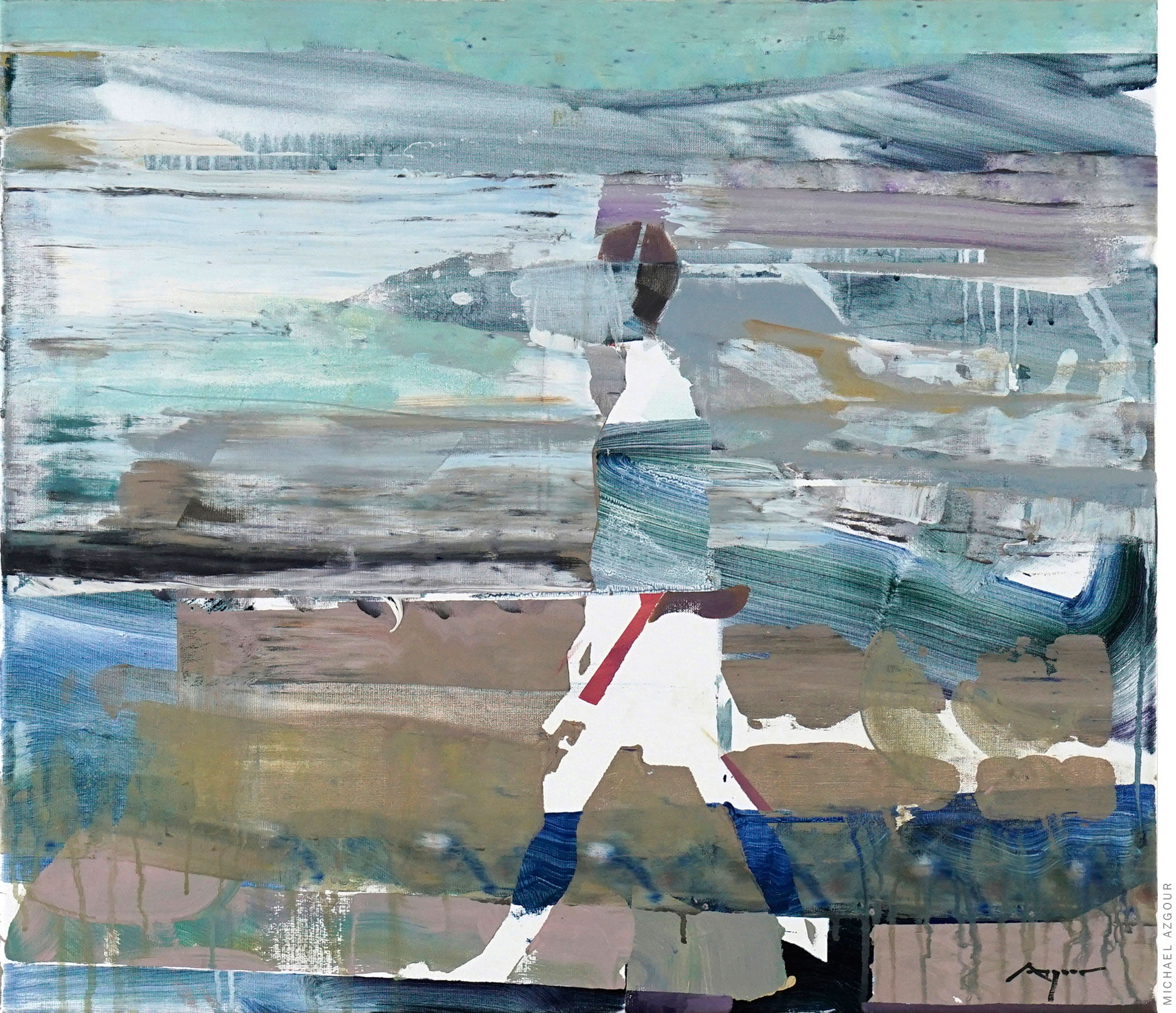Abstract figurative painting by California artist, Michael Azgour, titled #beachwalking, 2020, acrylic on linen