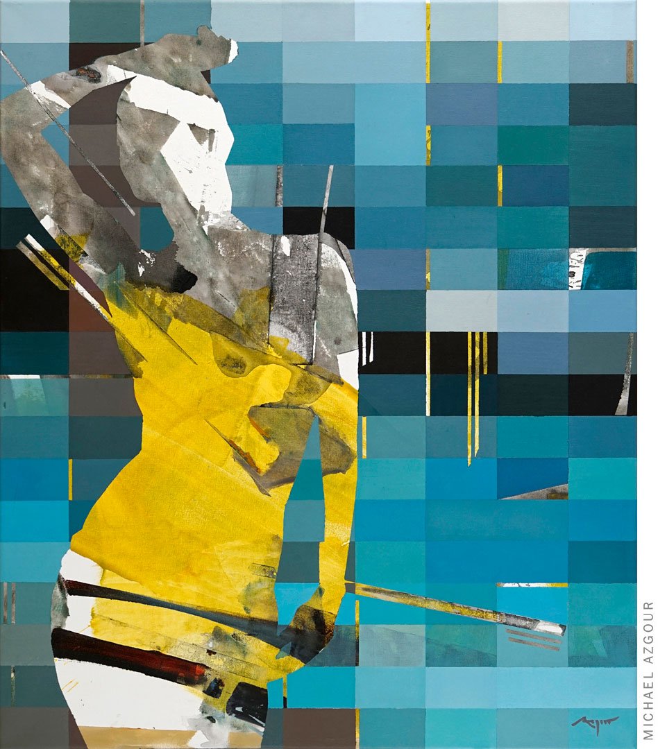 Painting titled #Influencer #Pool depicting an abstract female figure posing at a pool setting.