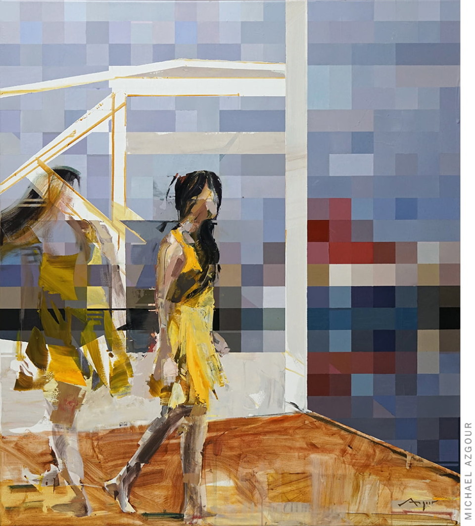 complex abstract depiction of a woman in two positions in oil and acrylic on canvas