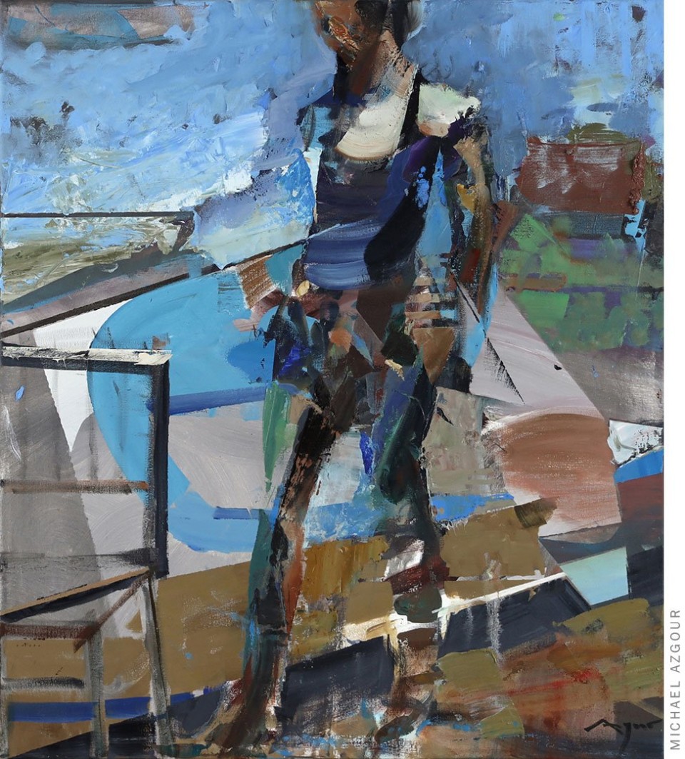 Abstract expressive figurative painting titled Tank Top by Californian artist Michael Azgour